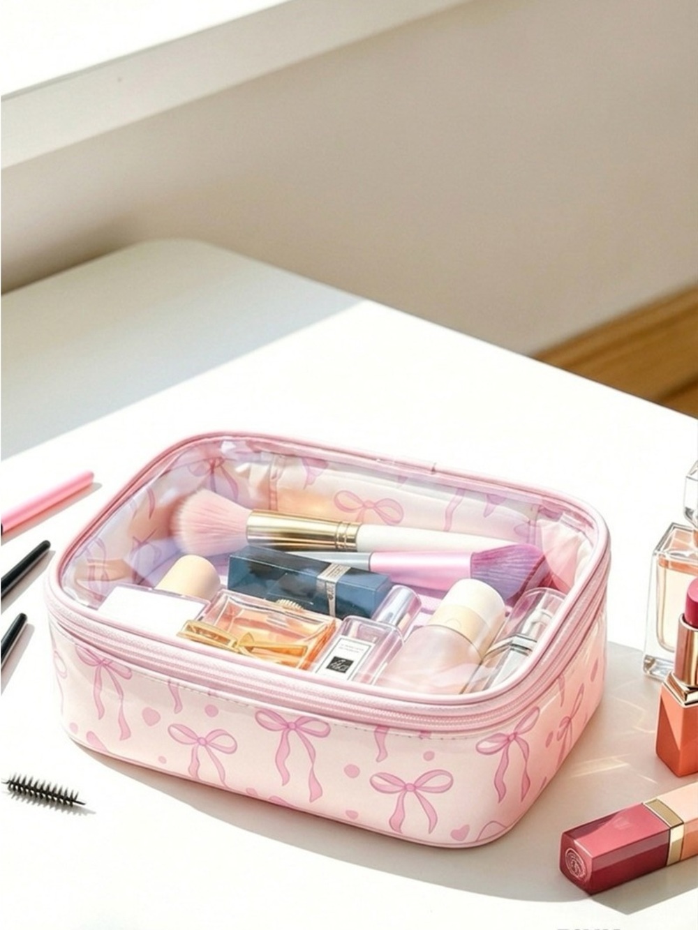 Zenana COQUETTE BOW TRANSPARENT COSMETIC BAG - Picture 2 of 4